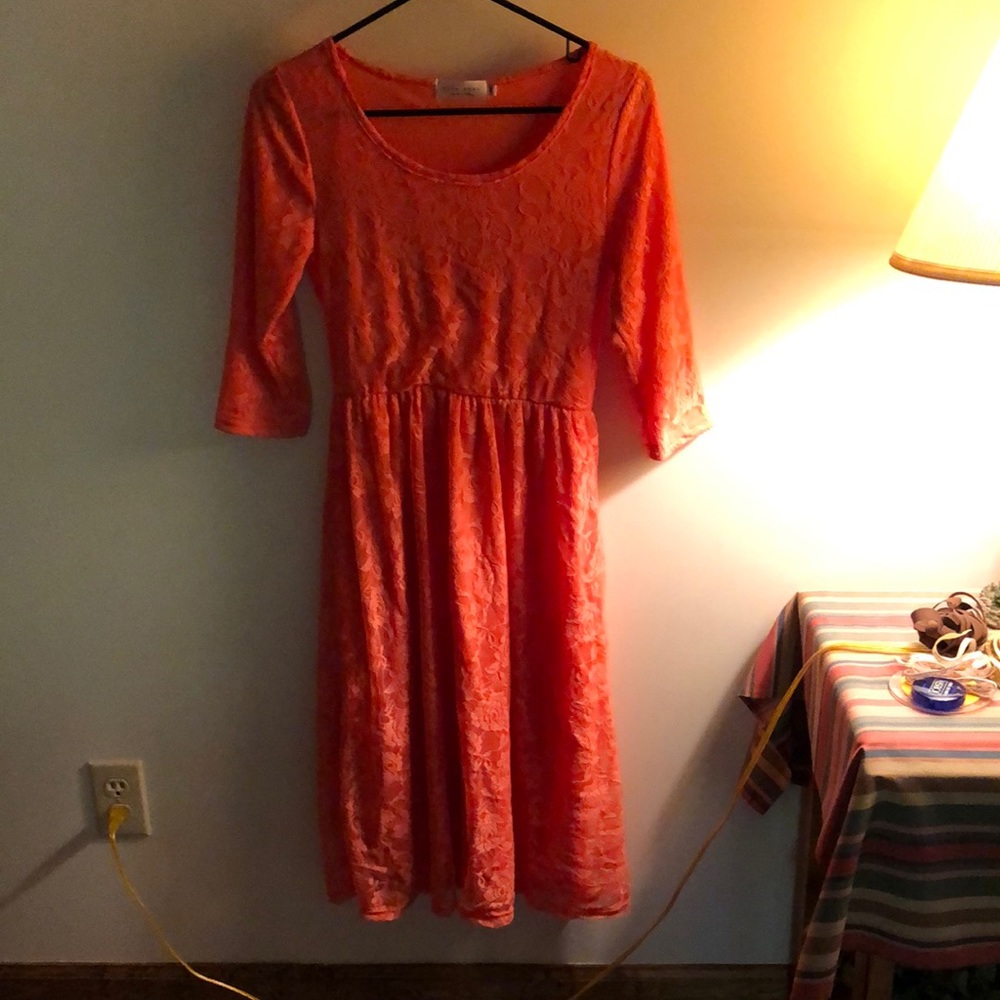Coral Lace Floral Dress